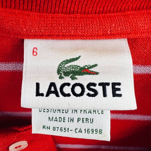Lacoste Mens Polo Shirt 6 Red Gray Striped Short Sleeve Pullover Logo F4811 - Picture 4 of 9